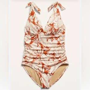 Old Navy Floral Tie Shoulder Ruched Plunge One Piece Swimsuit